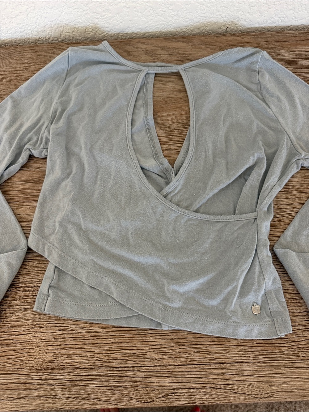 Fabletics Light Gray Long-Sleeve Wrap Top with Keyhole